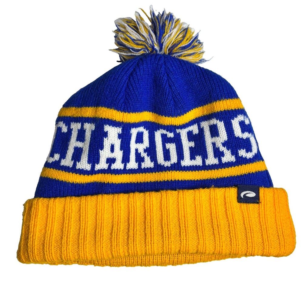 Los Angeles Chargers Blue Yellow  White Knit Beanie  Pom‎ Pom Tiny Hole Shown
